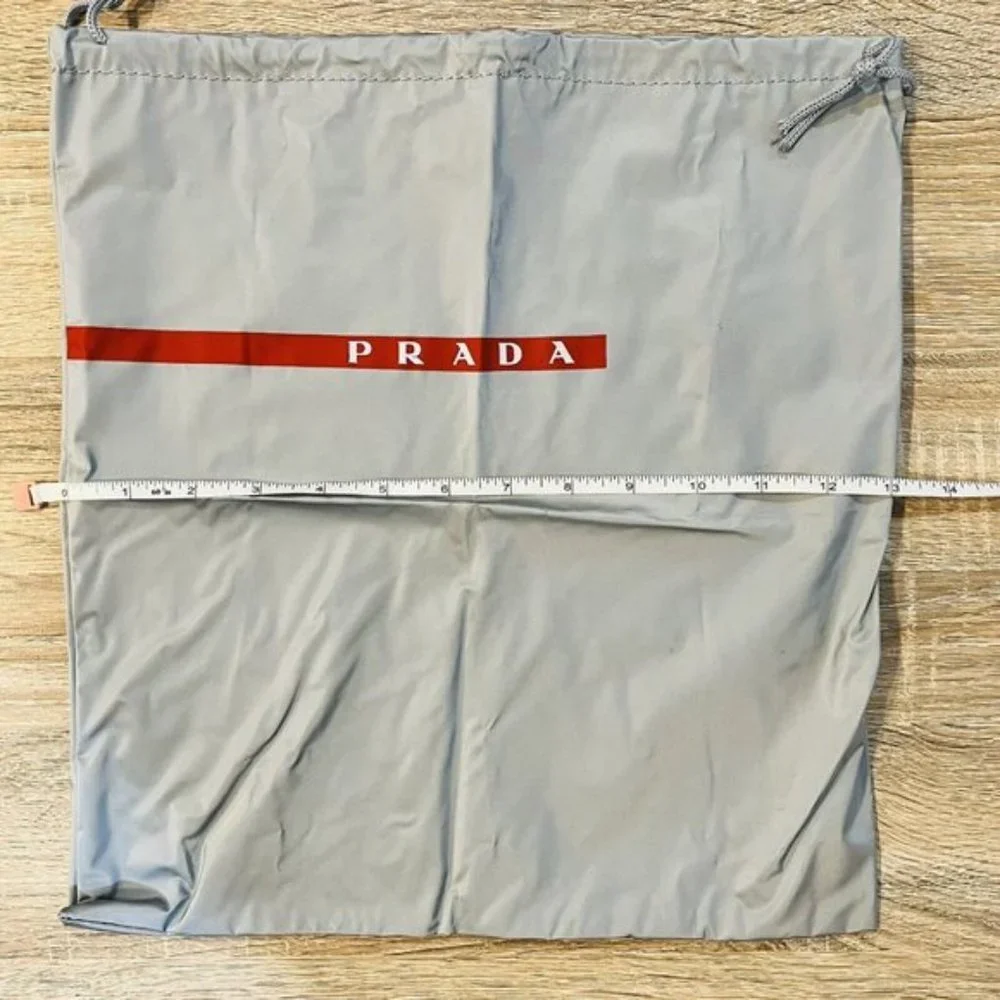 PRADA Drawstring Dust Bag Grey Red Vinyl Shoes Travel Storage Bag